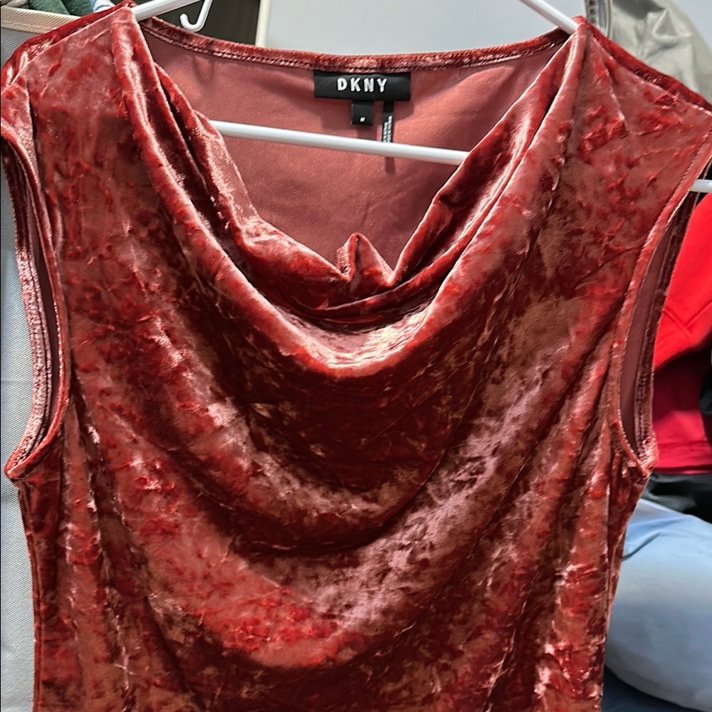 DKNY Velvet Cowl Neck Top in Deep Red
